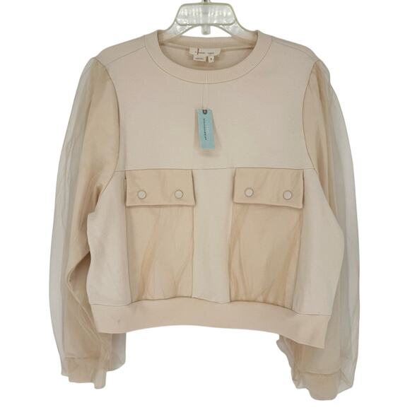 NWT* By Anthropologie Utility Pocket Pullover Sweatshirt Cream Plus 1X Coquette - Picture 6 of 15